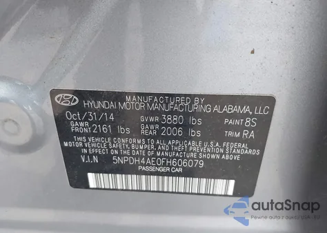 2015 Hyundai Elantra Se from USA, damaged, VIN 5NPDH4AE0FH606079